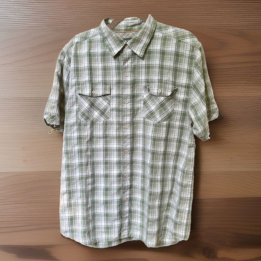 Quiksilver Plaid Short Sleeve Button Up Shirt Mens XL Green White Surfer Skater